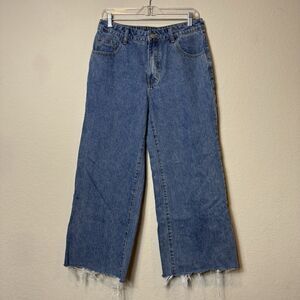 Trendy Queen Baggy Wide Leg Jeans 90s Y2K Denim Blue Distressed Hem Women’s Sz 8
